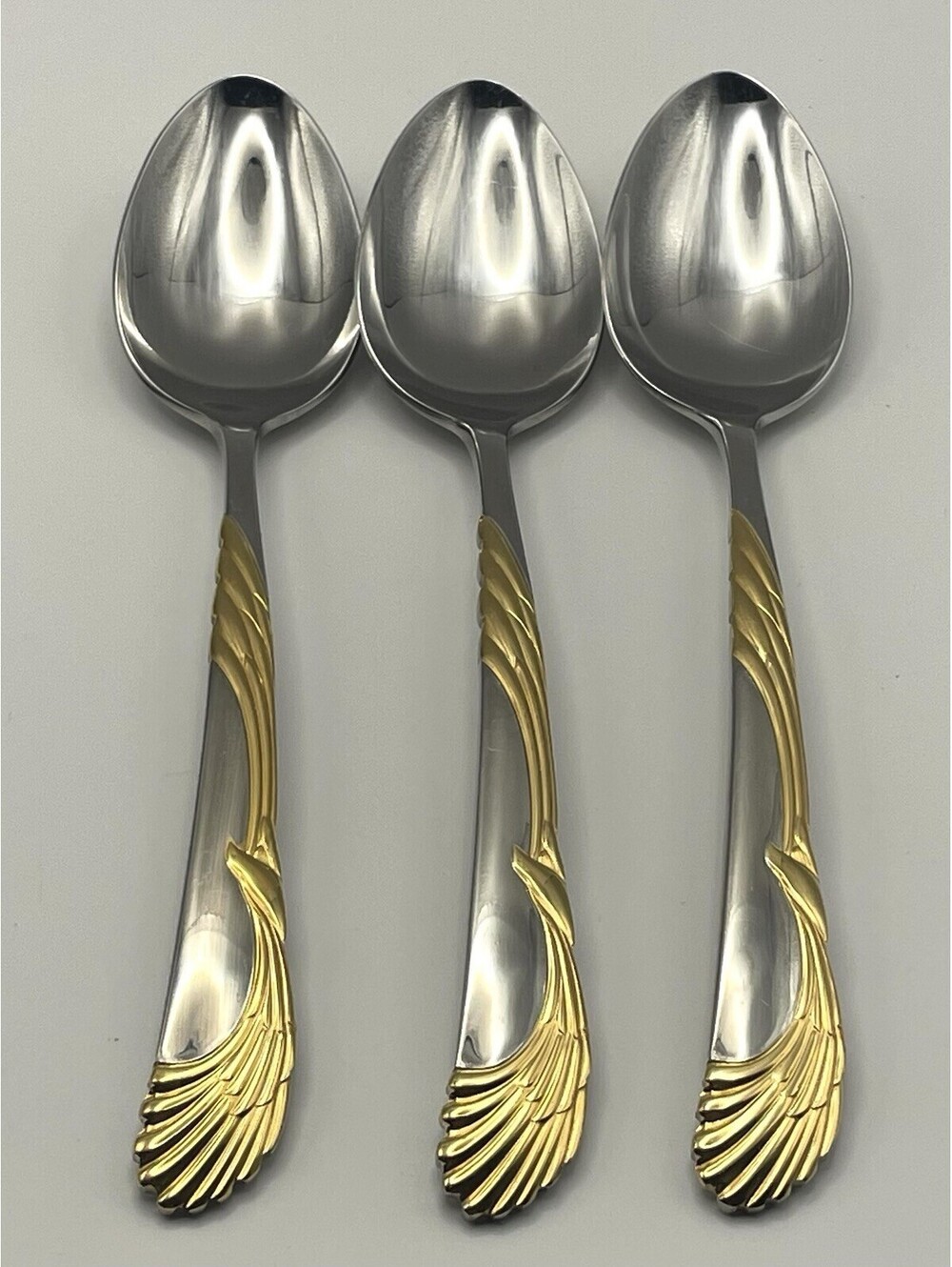 (3) Sasaki WINGS Gold Accent Gerald Patrick Stainless Teaspoon Lot ~ 6.5”